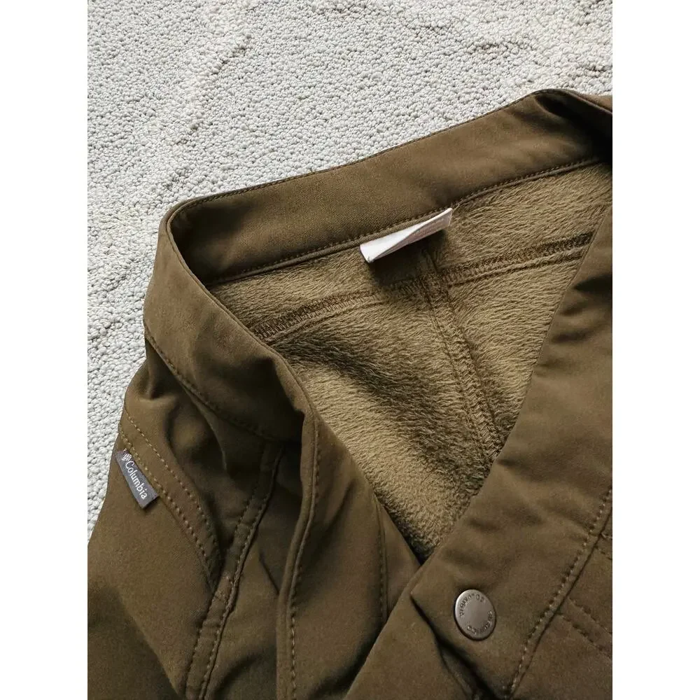 Columbia fleece lined softshell pants forest green hiking outdoor straight leg 6